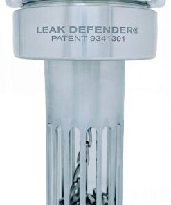 A leak defender device is shown with the words " leak defender " on it.