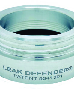 A close up of the leak defender logo on a lens