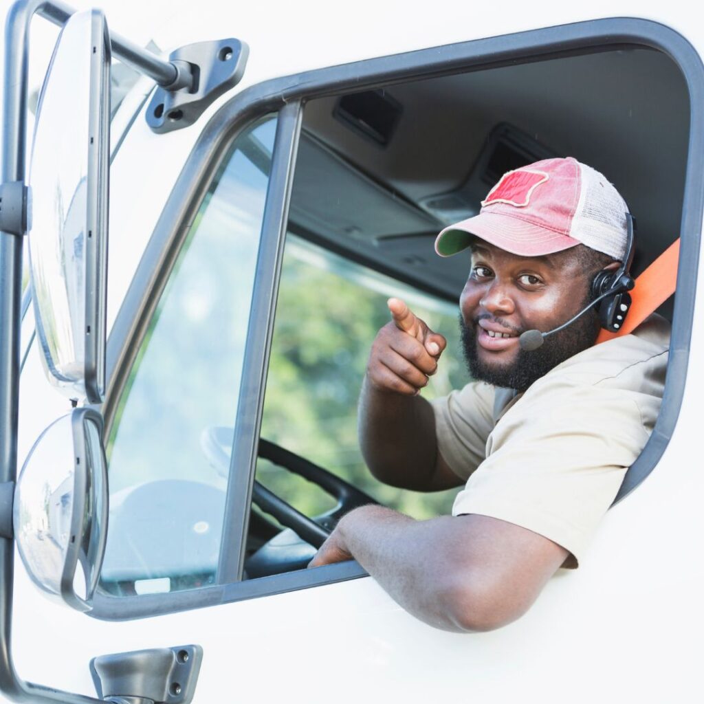 Truck operator pointing