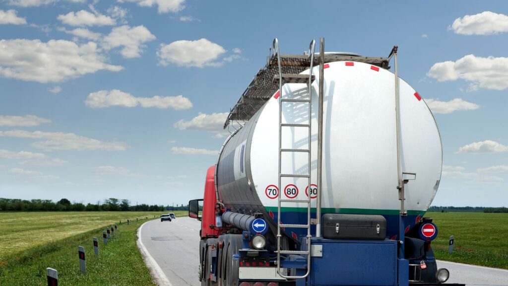 truck driving down road